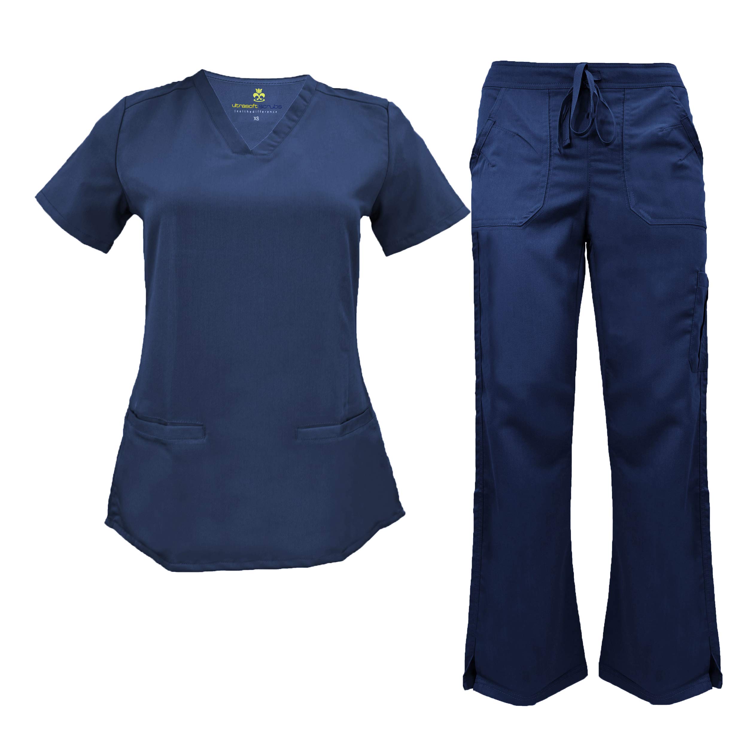 Soft Premium V-Neck Professional Work-Wear Women Top and Pant Set (True Navy Blue, X-Large)