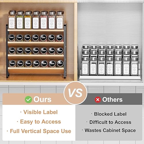 Miniatura 7 de MUDEELA Organizador de especias de 4 niveles para gabinete, estante vertical para especias, material de madera, organizador de condimentos para