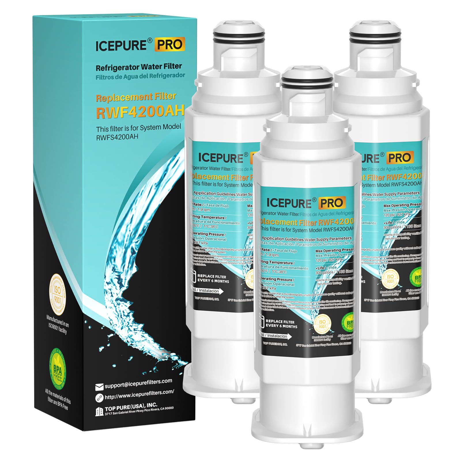 ICEPURE PRO DA97-17376B Refrigerator Water Filter Replacement for Samsung HAF-QIN/EXP, HAF-QIN, RS27T5200SR WS645A RS22T5201SR RF28R7201SR RF32CG5400SR RF27CG5400SR DA97-08006C WD-F45 RWF4200AH, 3PACK