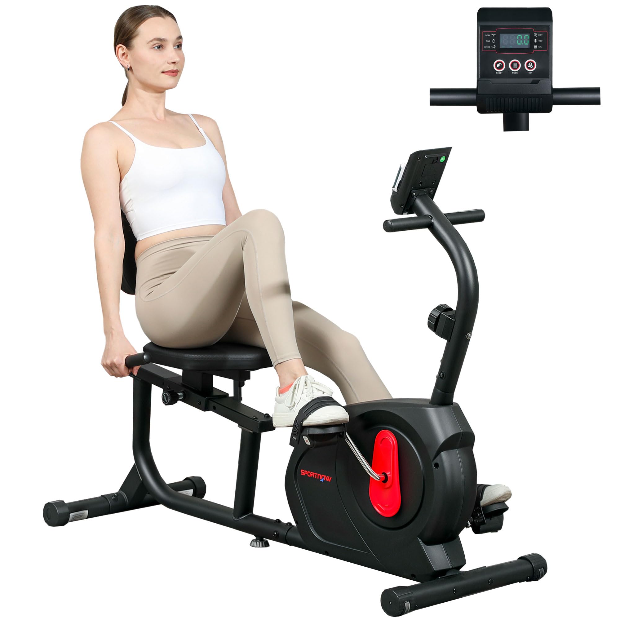 SPORTNOW Bicicleta Estática con Respaldo Reclinada 8 Niveles Resistencia | Volante, Asiento Regulable, Soporte para Teléfono, Pantalla LCD, Ruedas, Ideal para Entrenamientos