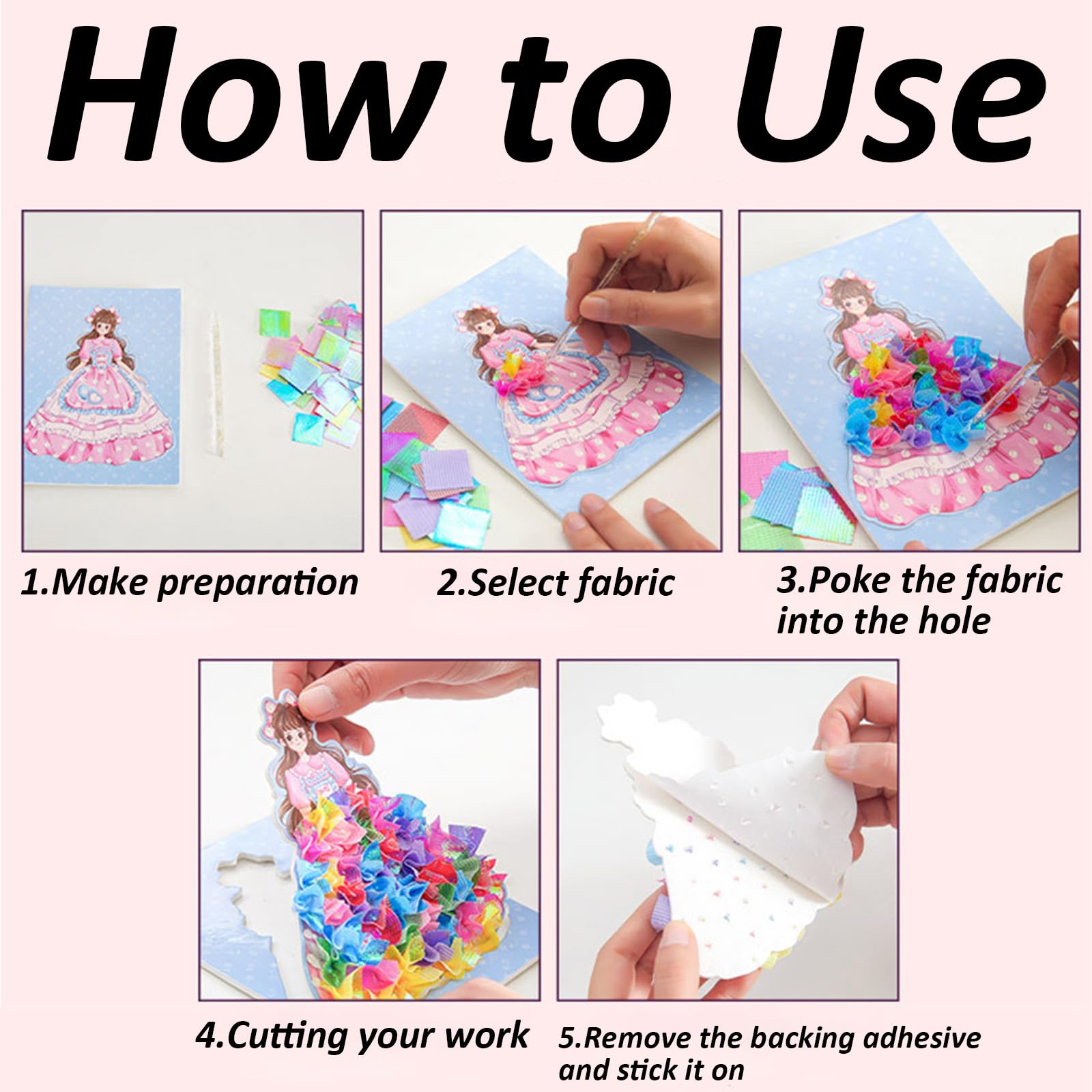Poke Art for Girls Long Hair Princess Themed Poke in Art Set, DIY Arts and Crafts for Kids with 5 Boards - Image 3