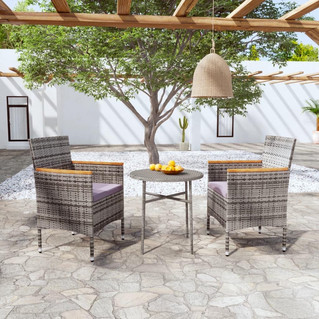 KCCKOM Garden Furniture Set 3 Piece Patio Dining Set Poly Rattan Gray