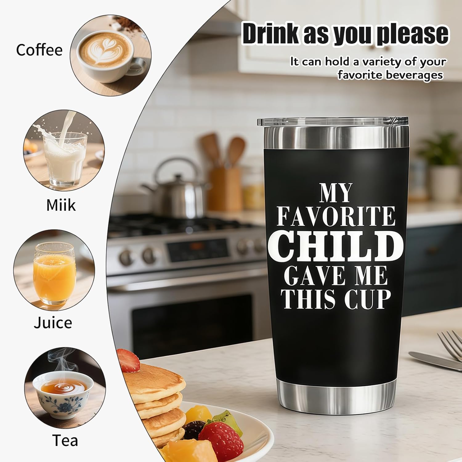 Birthday Gifts for Dad from Daughter, Son, Kids - Fathers Day Gift for Dad - Husband/New Papa/Bonus Father Present for Outdoor/Indoor Use - 20 Oz Black Tumbler, Insulated Cup - Image 3