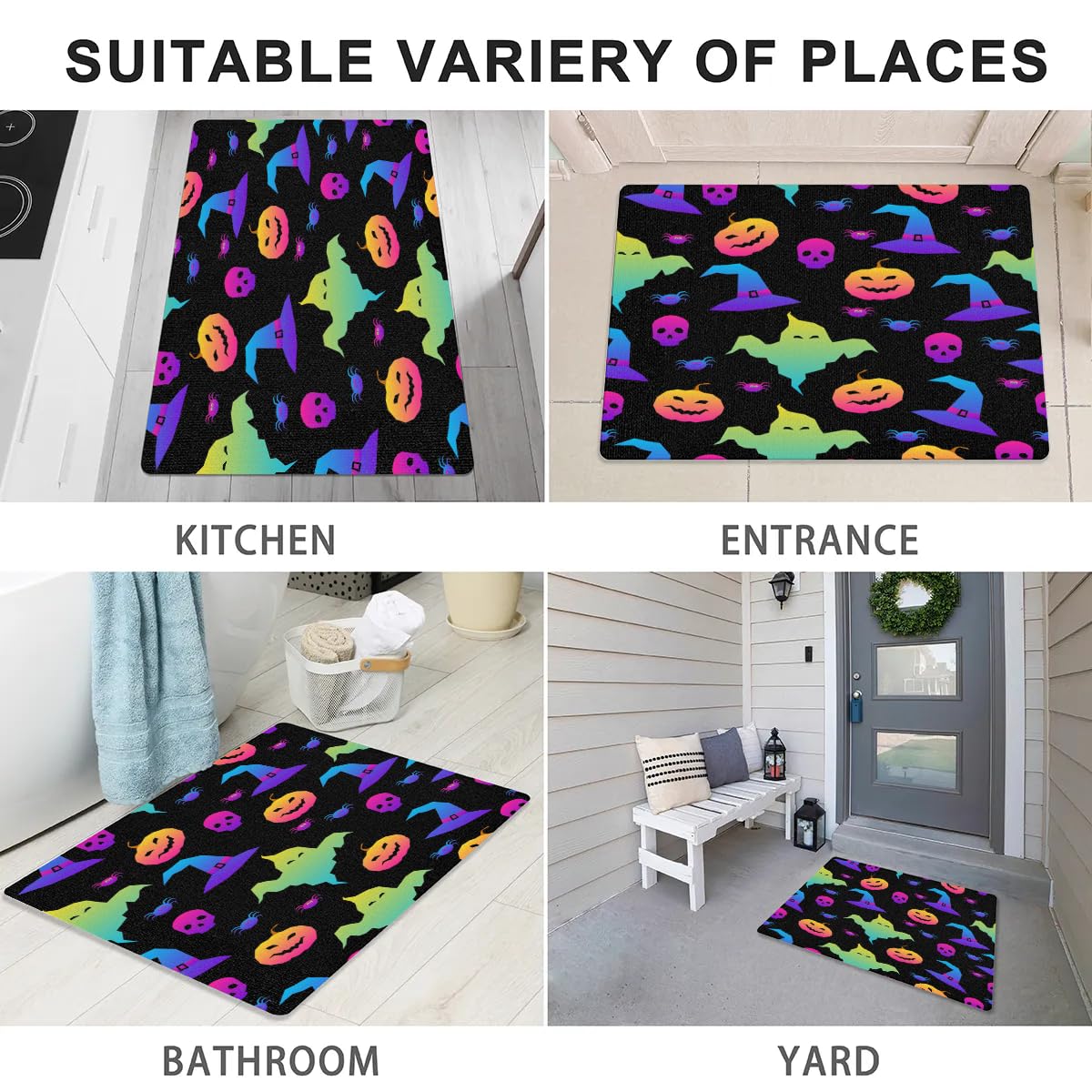 Halloween Kitchen Rug Set – 2-Piece Non-Slip Skull Design Floor Mats, Washable Polyester, 16x24 & 16x47 Inches
