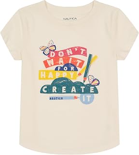 Girls' Short Sleeve T-Shirt with Glitter Design, Cotton Tee with Tagless Interior
