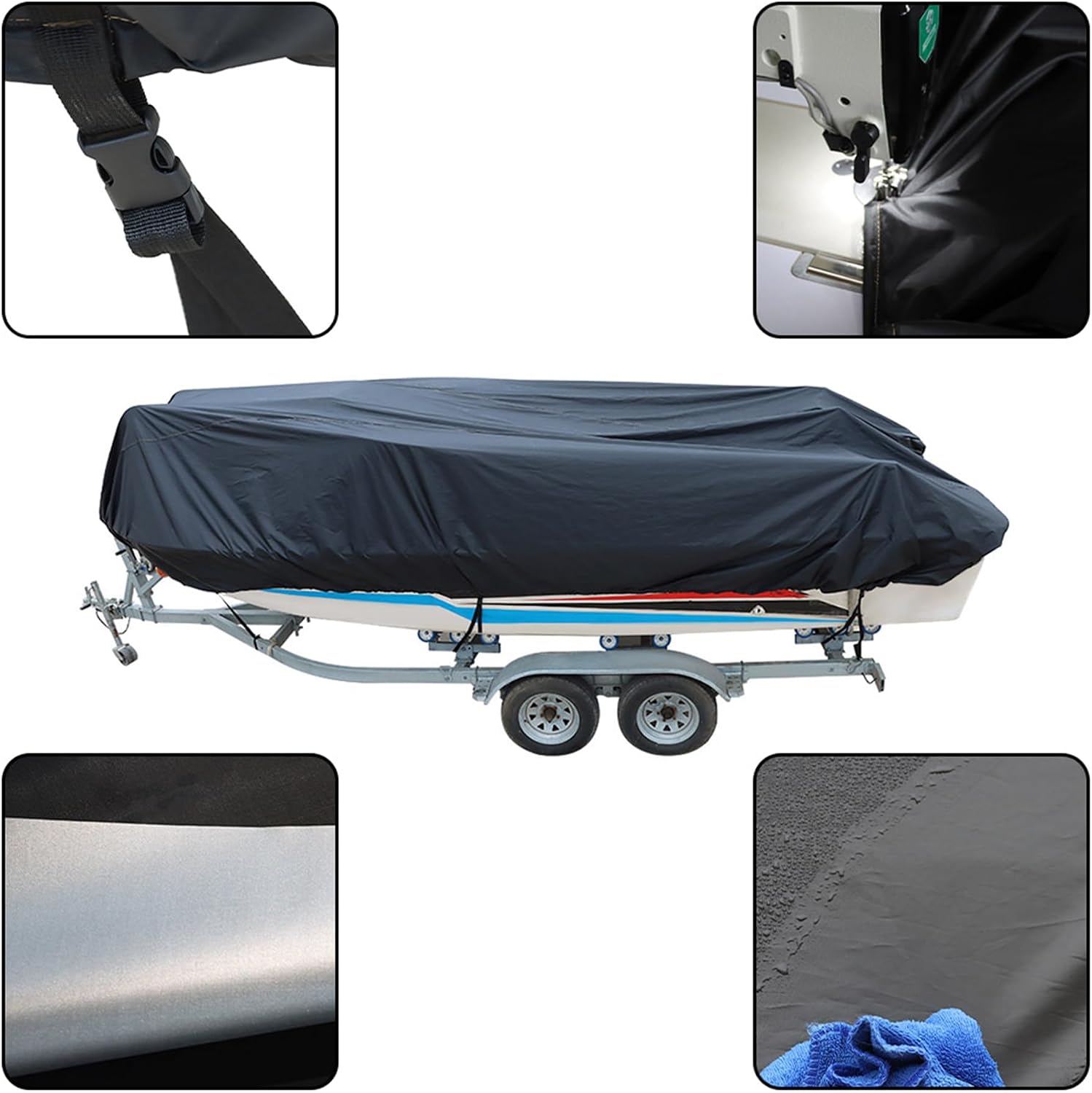 Waterproof Heavy Duty 210D Boat Cover Trailerable Boat Cover Fit for V-Hull,Tri-Hull, Runabout Boat Cover Length:11-22 ft Black (20-22ft)
