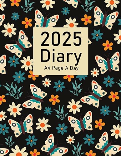 2025 Diary A4 Page A Day: One Page Per Day to View Planner from January 2025 to Decembre 2025, Butterfly and flower Cover