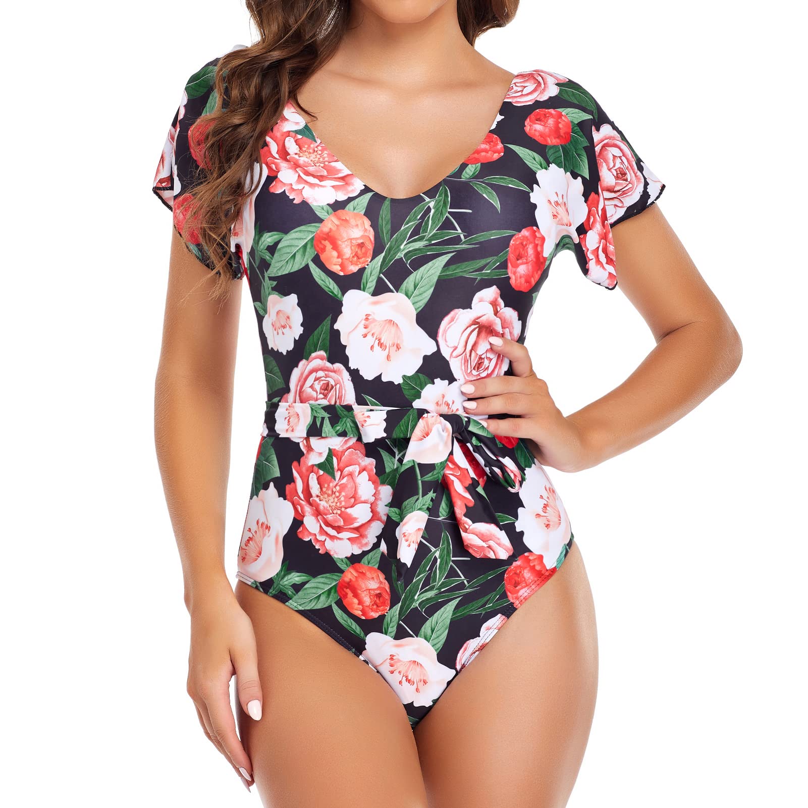 Edelqual One Piece Swimsuit for Women High Cut Swimwear Cutout Sexy Monokini Tummy Control Bathing Suit