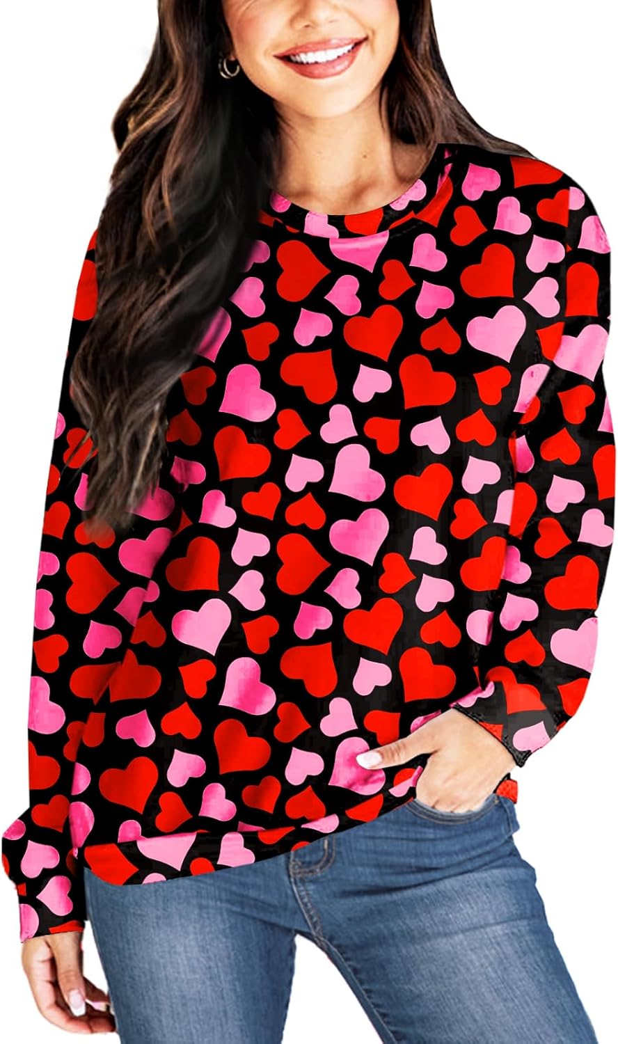 Deerose Women Valentines Sweatshirts Mardi Gras Long Sleeve Print Shirts