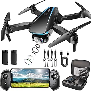 Drone with Camera - Drones for Adults, with 2 Batteries, Carrying Case, Propellers, 1080P HD Foldable Drone with Stable Hover, Trajectory Flight, Gravity Control, One Key Take Off/Land, 3D Flip(Black)