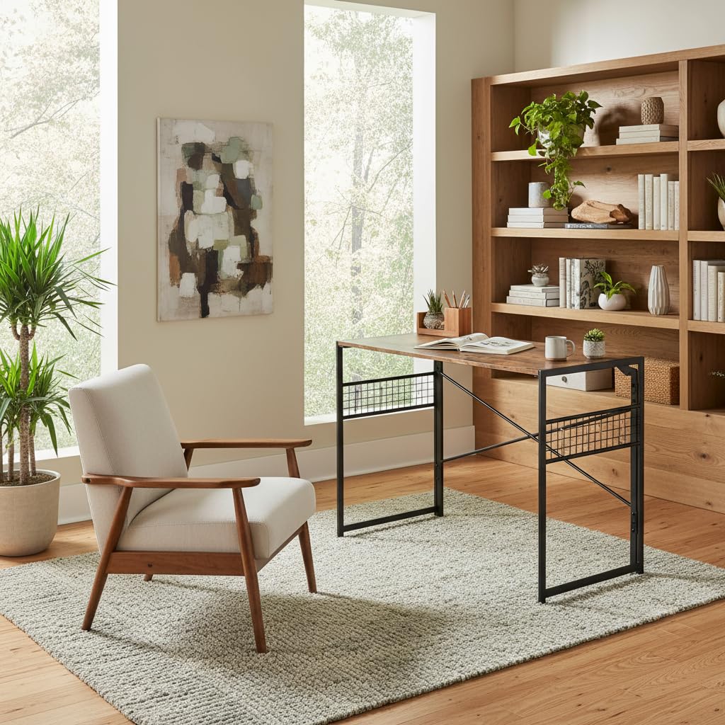 HOMYLIN Tavolo da disegno versatile da 100 cm, con ganci a S, scrivania pieghevole per casa, ufficio e spazi creativi, marrone