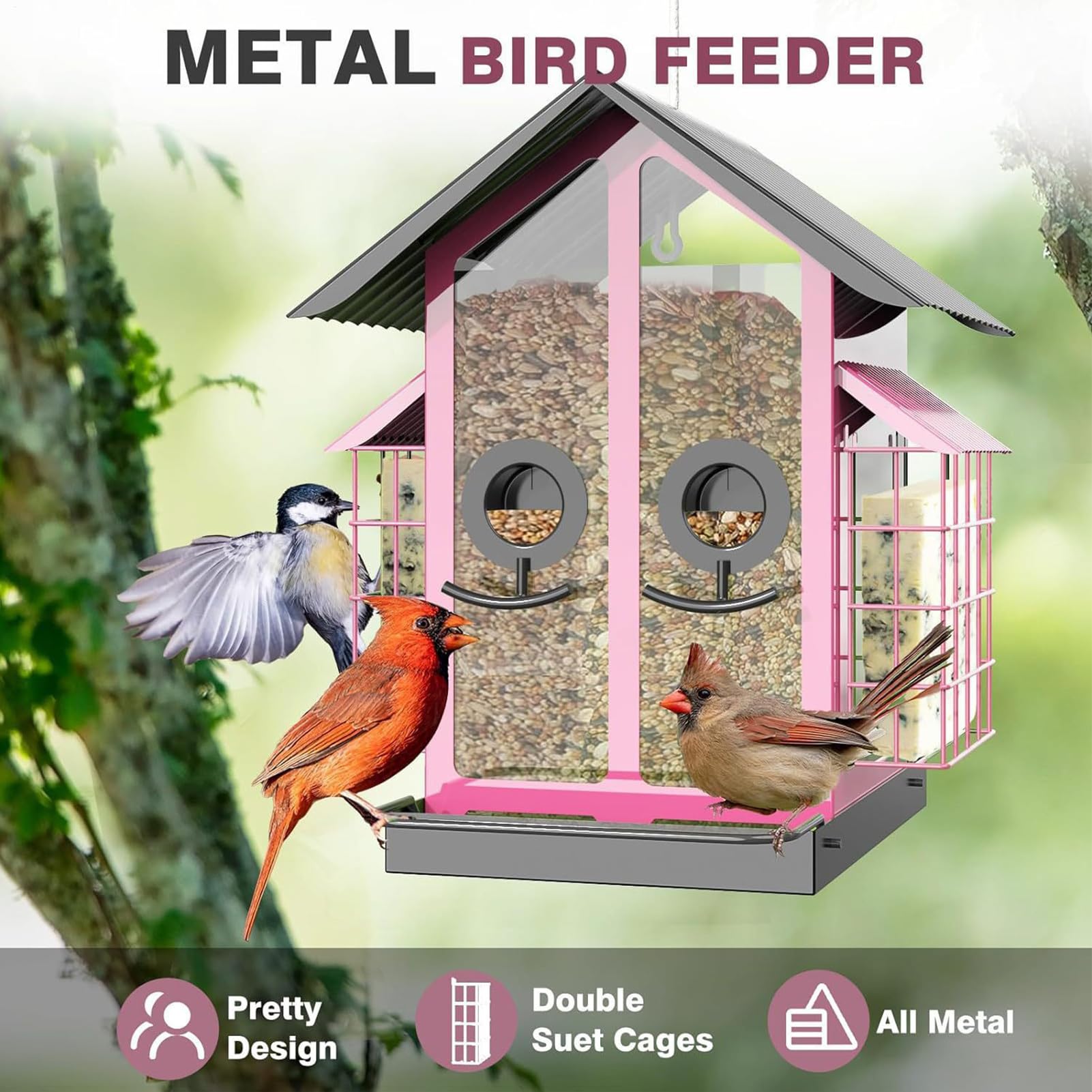 Vogelfutterhaus Für Draußen, Metall-Transparente Vogelfutterhäuser mit | Doppeldach, Vogelbedarf Für Zaun Terrasse Balkon Garten