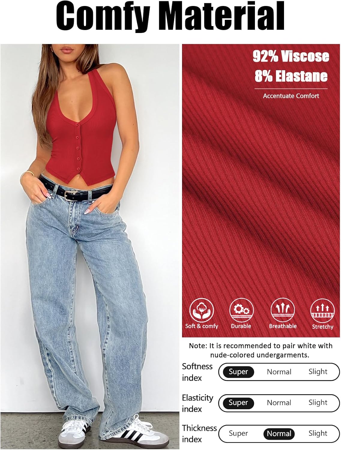 Womens Button Down Tank Top for Women Ribbed Button Up Halter Fitted Vest Summer Sexy Trendy Cute Crop Going Out Tops - Image 5