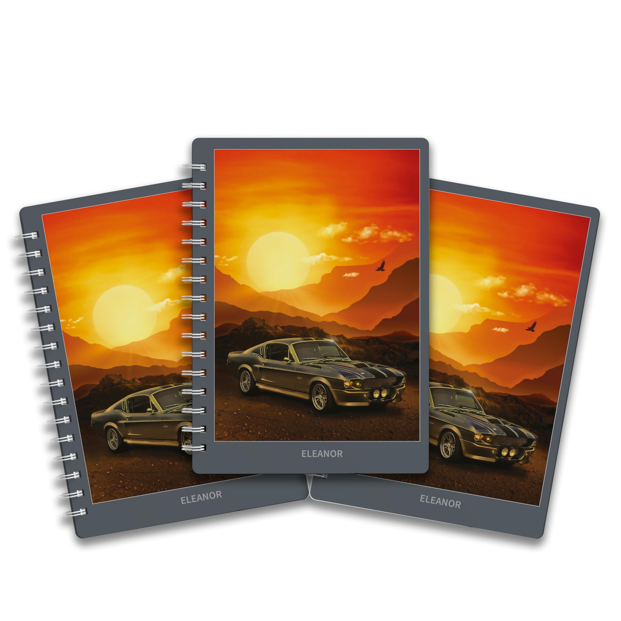 Pack of 3 - A5 Lined Wire-Bound Notebooks featuring the iconic1967 Ford Mustang Shelby GT500 'Eleanor', featured in the 2000 movie "Gone in 60 Seconds."