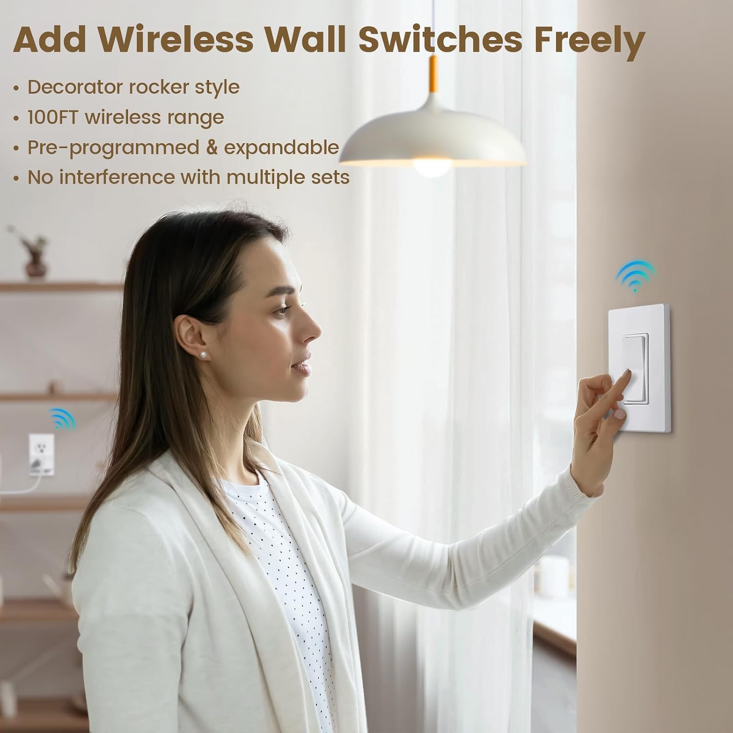 Wireless Light Switch Remote Control Outlet, Decorator Rocker | 15 AMP, Plug & Play, 100 ft RF Range, No Interference, Wireless Wall Switch for Plug-in Lamp, Christmas Holiday Decorations