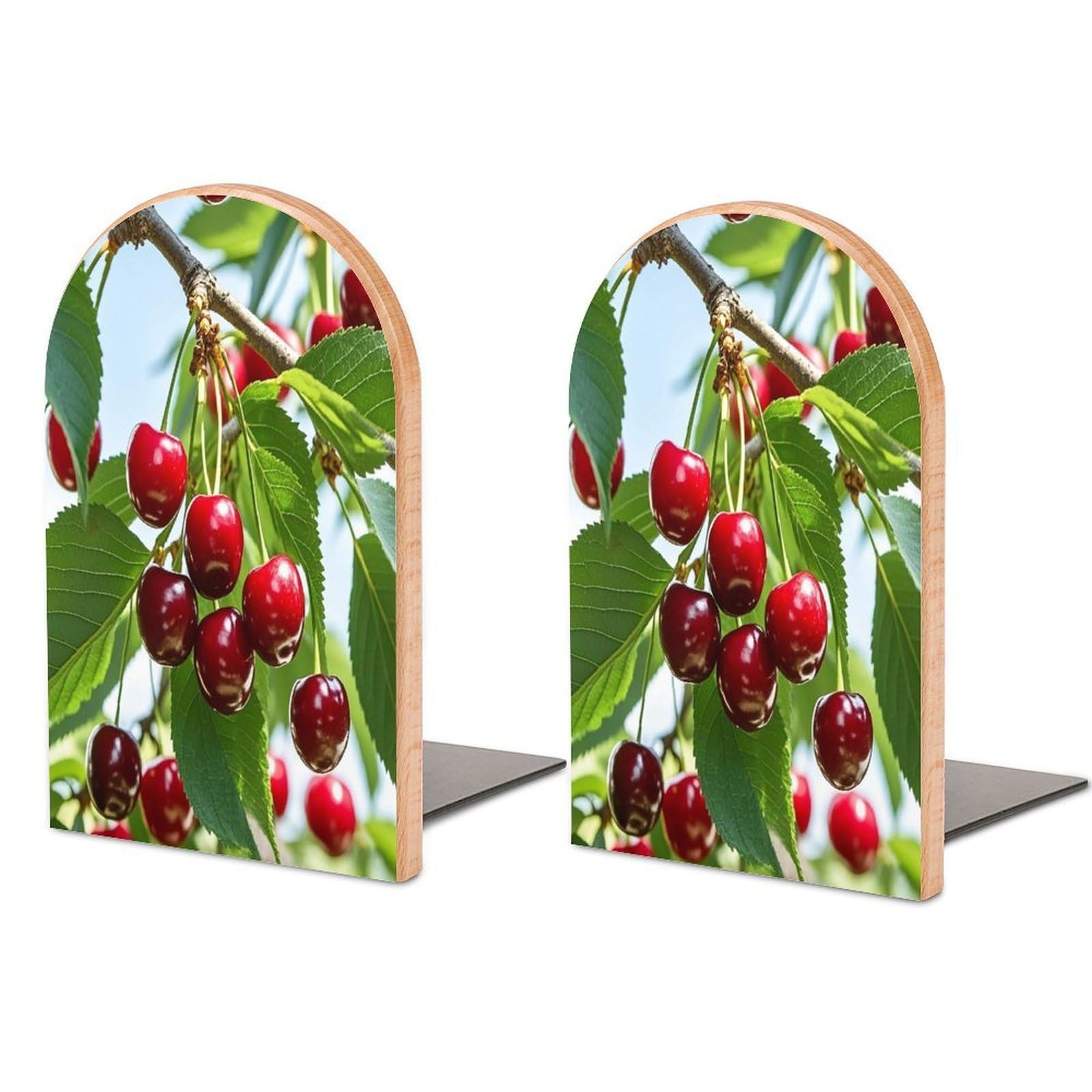 Cute Cherry Bookend for Shelves Unique Book End Sturdy Books Holder Heavy Duty Wooden Bookends Support Non-Slip Book Organizers Decorative Modern Bookend Holder for Home