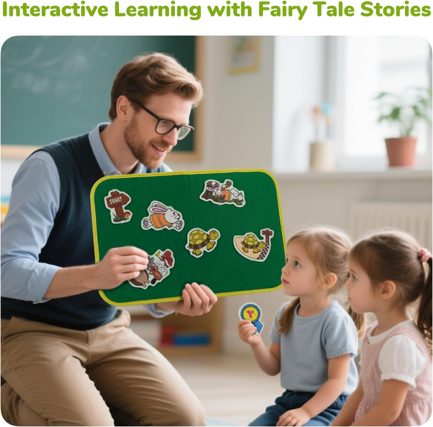 CHEFAN Felt/Flannel Board Story Set of 4, PRECUT Felt Pieces for Preschool Toddlers, Three Little Pigs|Goldilocks and Three Bears|Hansel and Gretel|The Hare and Tortoise