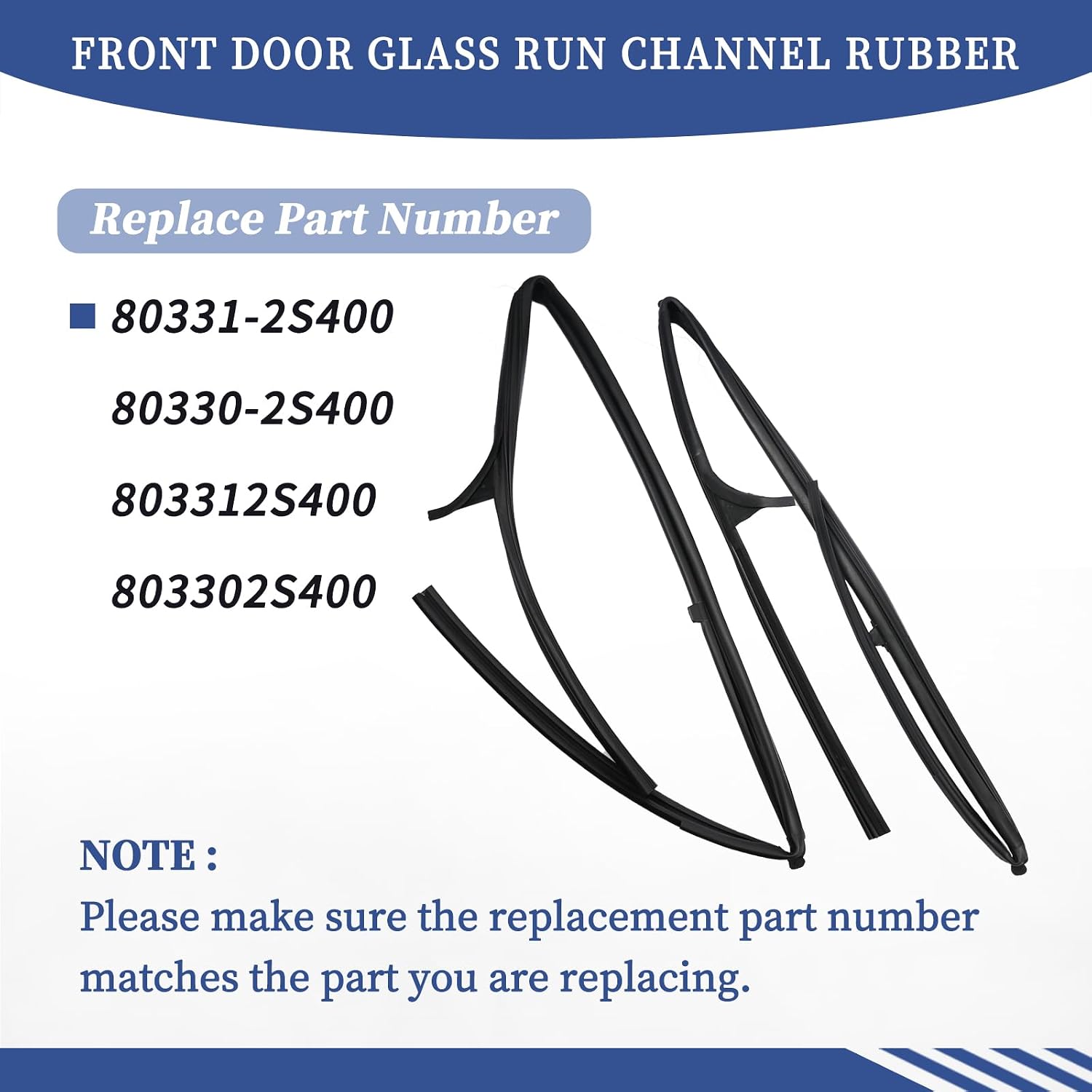 Front Door Glass Run Channel Rubber Compatible with Nissan D22 Frontier 1998 1999 2000 2001 2002 2003 2004 2005, Replace 80331-2S400 80330-2S400 803312S400 803302S400