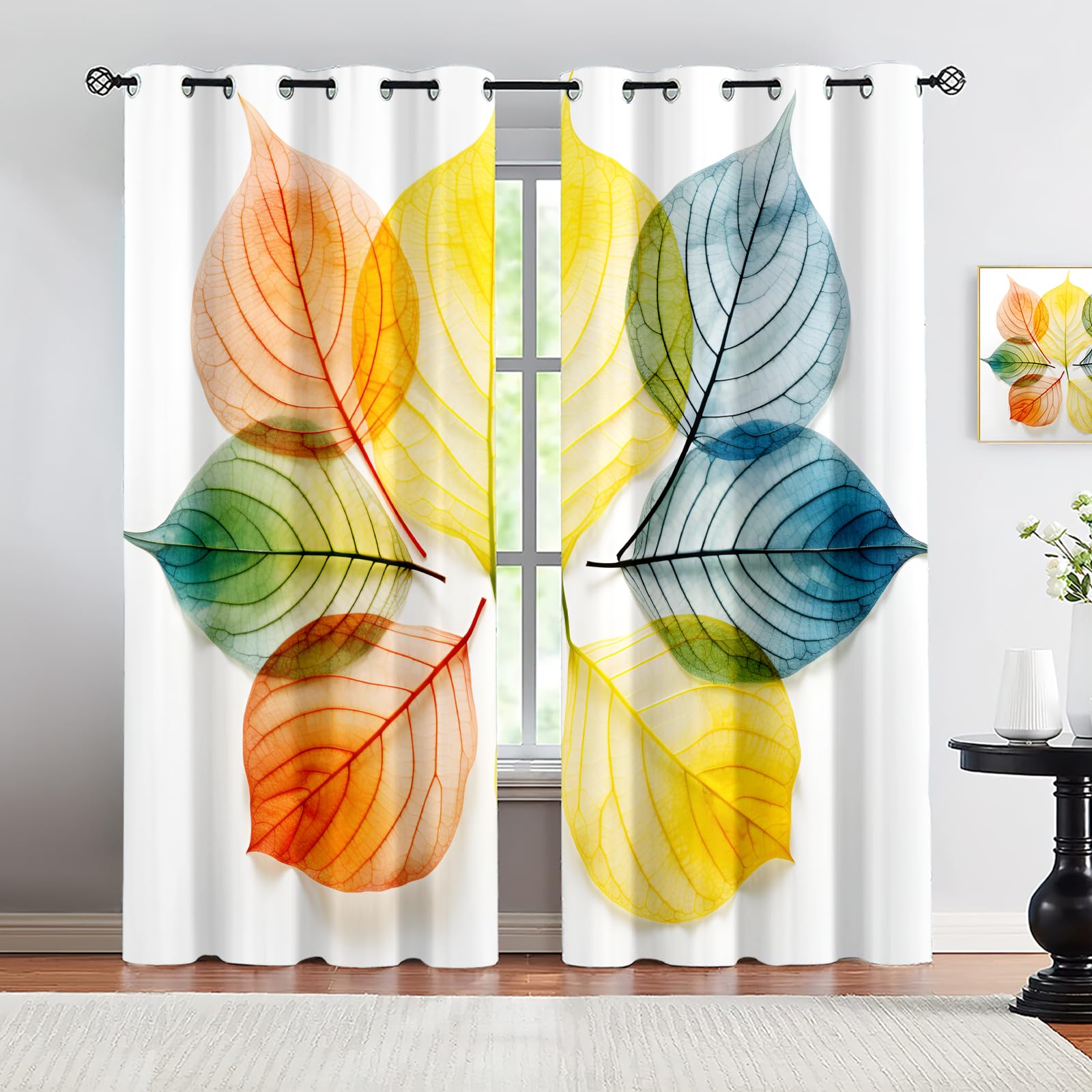 HYGIUID Abstract Watercolor Leaves Blackout Curtains for Bedroom, Leaf Abstract Art Thermal Curtains Curtains Blackout for School Classroom Nursery Dormitory, 46.1" x 63", 2 Panels