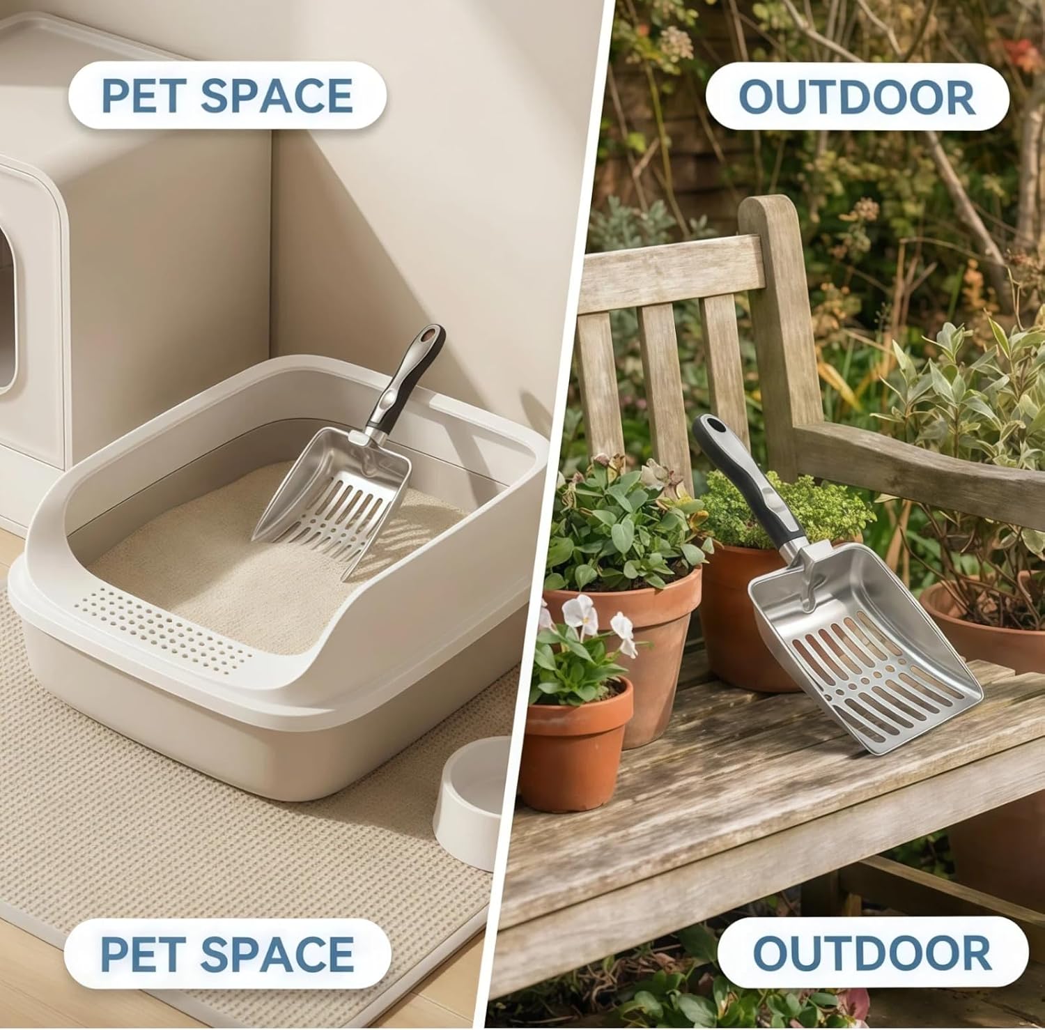 Stainless Steel Cat Litter Scoop, Heavy Duty Metal Litter Scooper with Deep Shovel, Rust Resistant, Easy to Clean for Cat Litter Box
