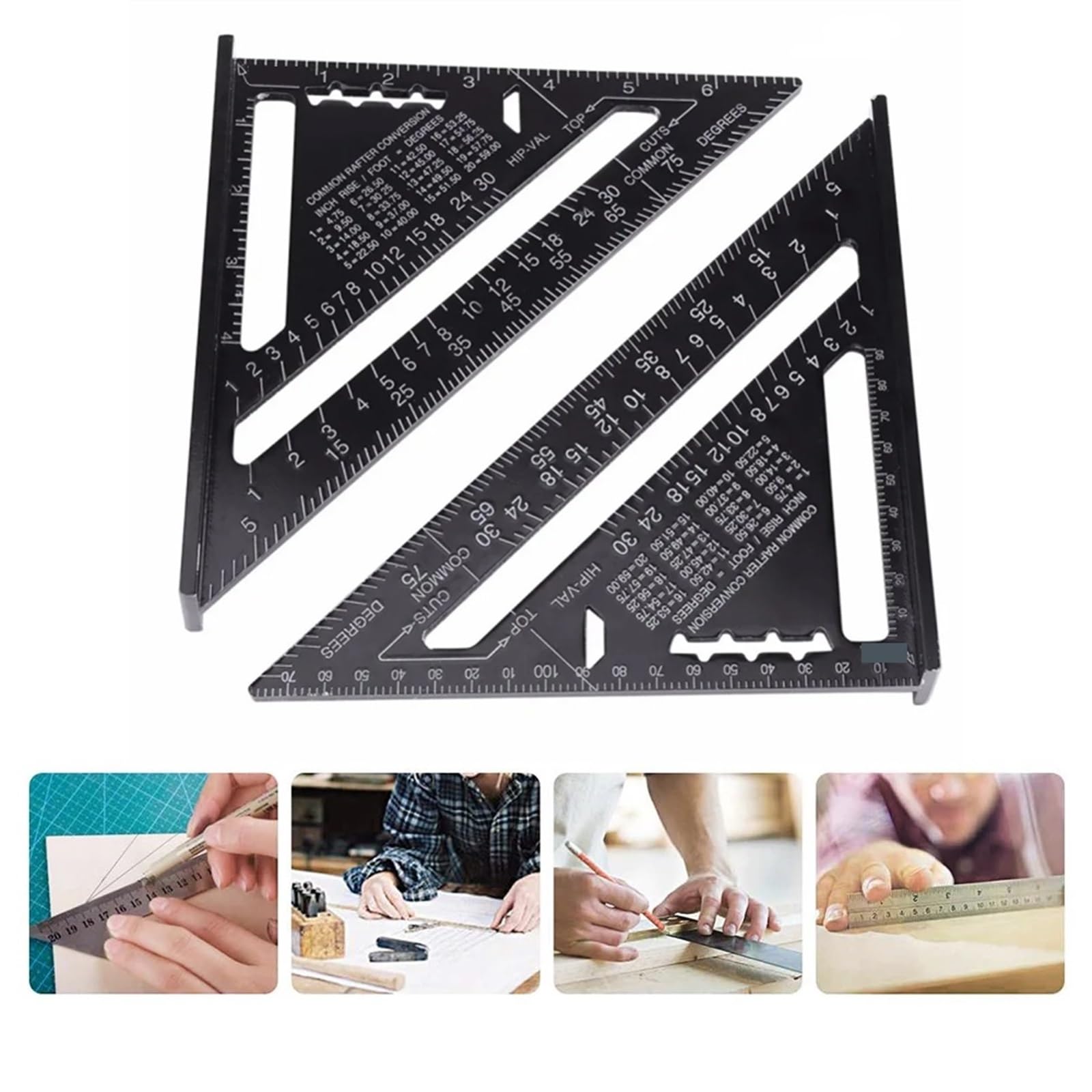 Rafter quadrato da 17,8 cm per falegnameria, strumento di misurazione in lega di metallo, righello triangolare goniometro per lavorazione del legno e carpenteria (17,8 cm metrico)