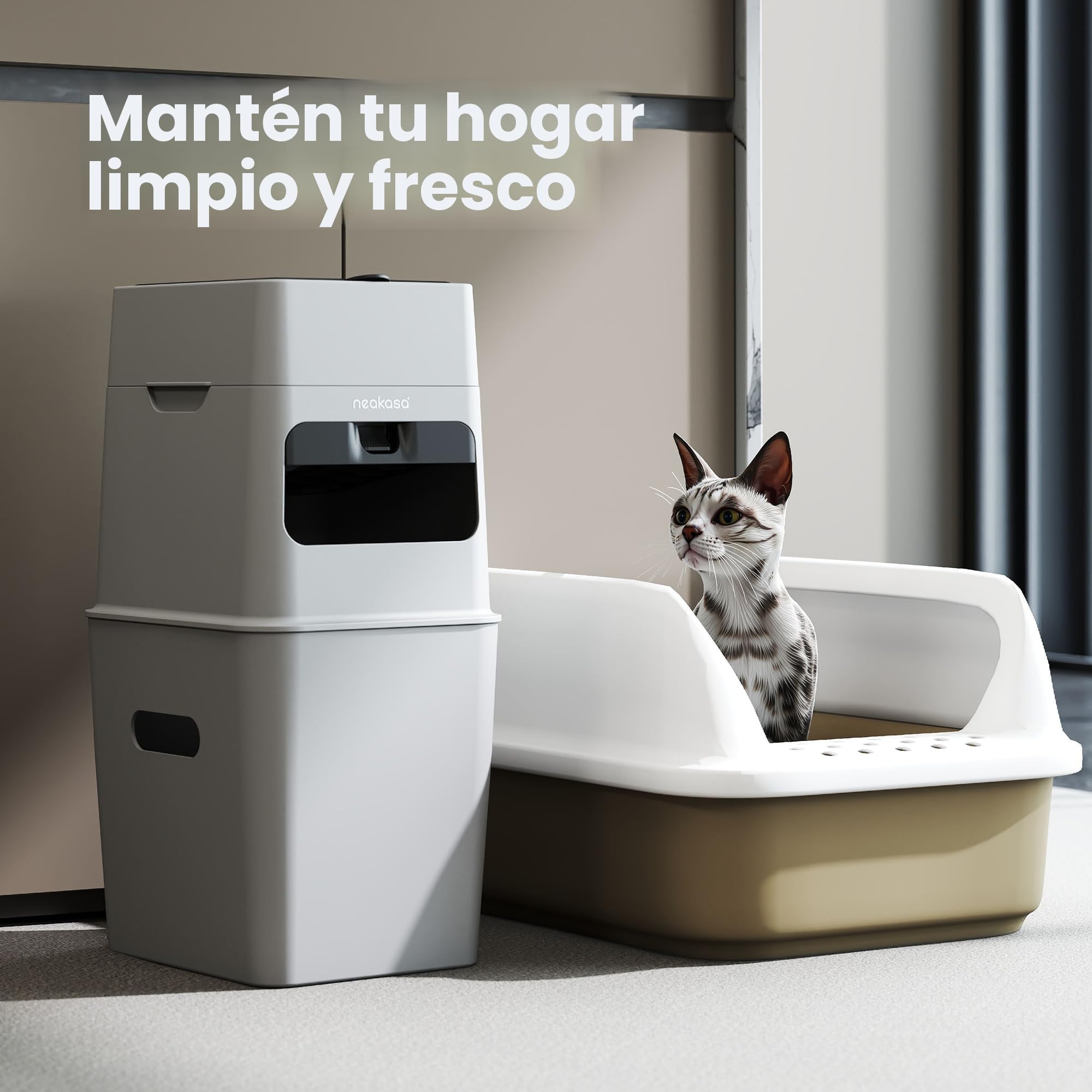 Neakasa PooGuard - Cubo de basura de 9.2 L para arena de gatos, desechos de perros y pañales, con ventana de visualización, apertura más amplia y bolsa de repuesto de 4 meses (gris)