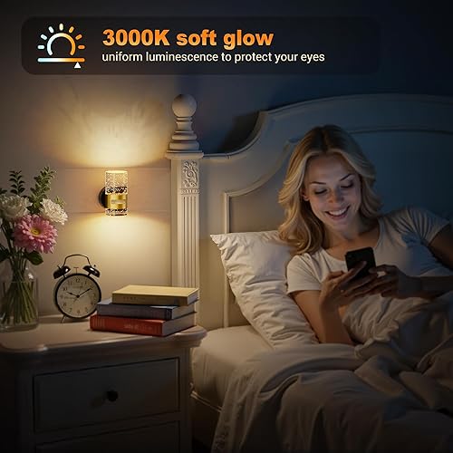 Miniatura 6 de JandCase Luz nocturna con sensor de movimiento, luz nocturna recargable inalámbrica montada en la pared, paquete de 2 luces nocturnas activadas por