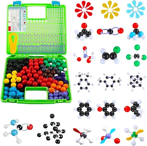 EXBEPE Kit completo de modelo molecular de química de 406 piezas, conjunto STEM orgánico e inorgánico, suministros para escuela media, secundaria y