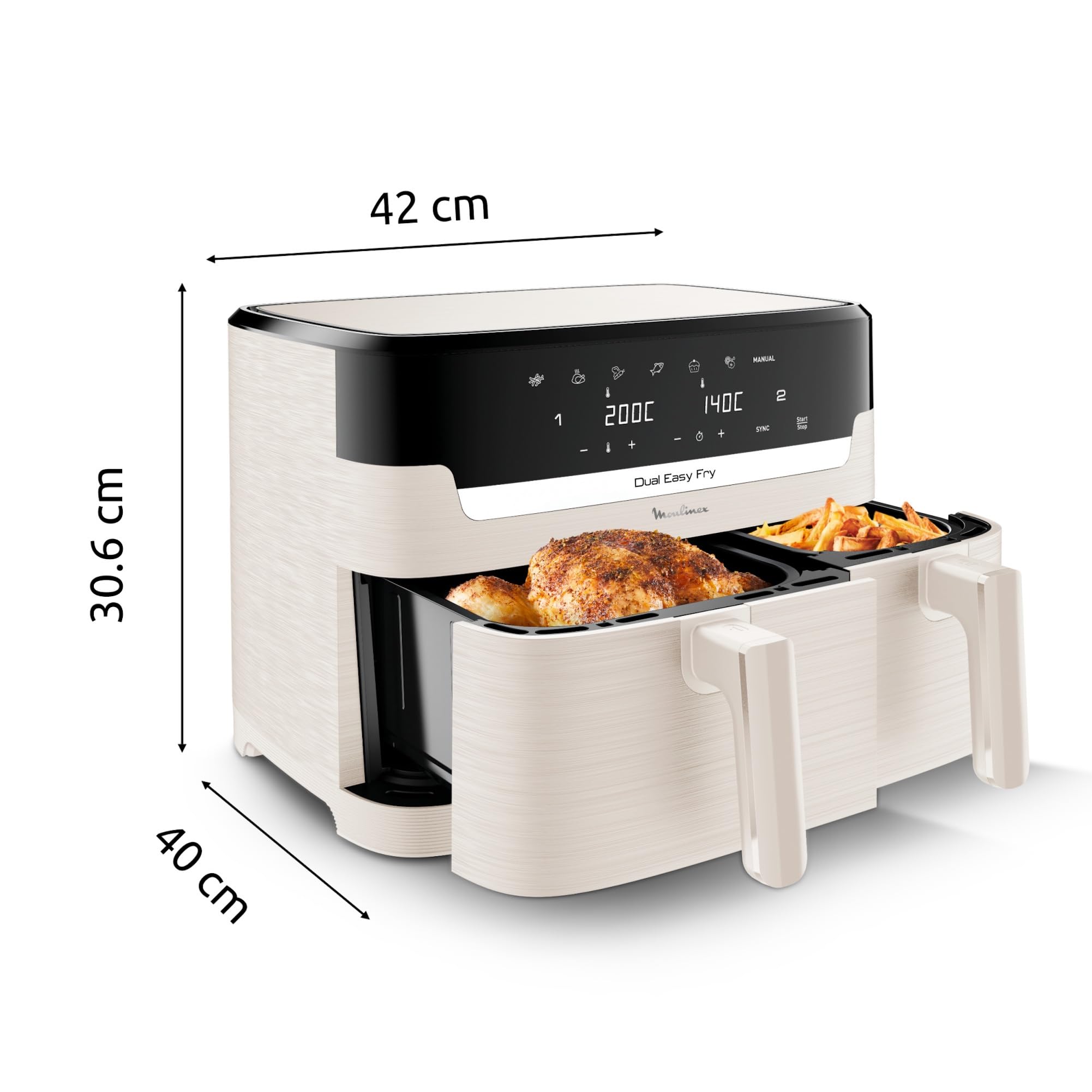 Moulinex Easy fry Collection Ivoire, 8L, Jusqu'à 8 personnes, 6 Programmes intuitifs, Air Fryer, Repas complet, synchronisation, Économie d'énergie, Application dédiée, EZ901AF0