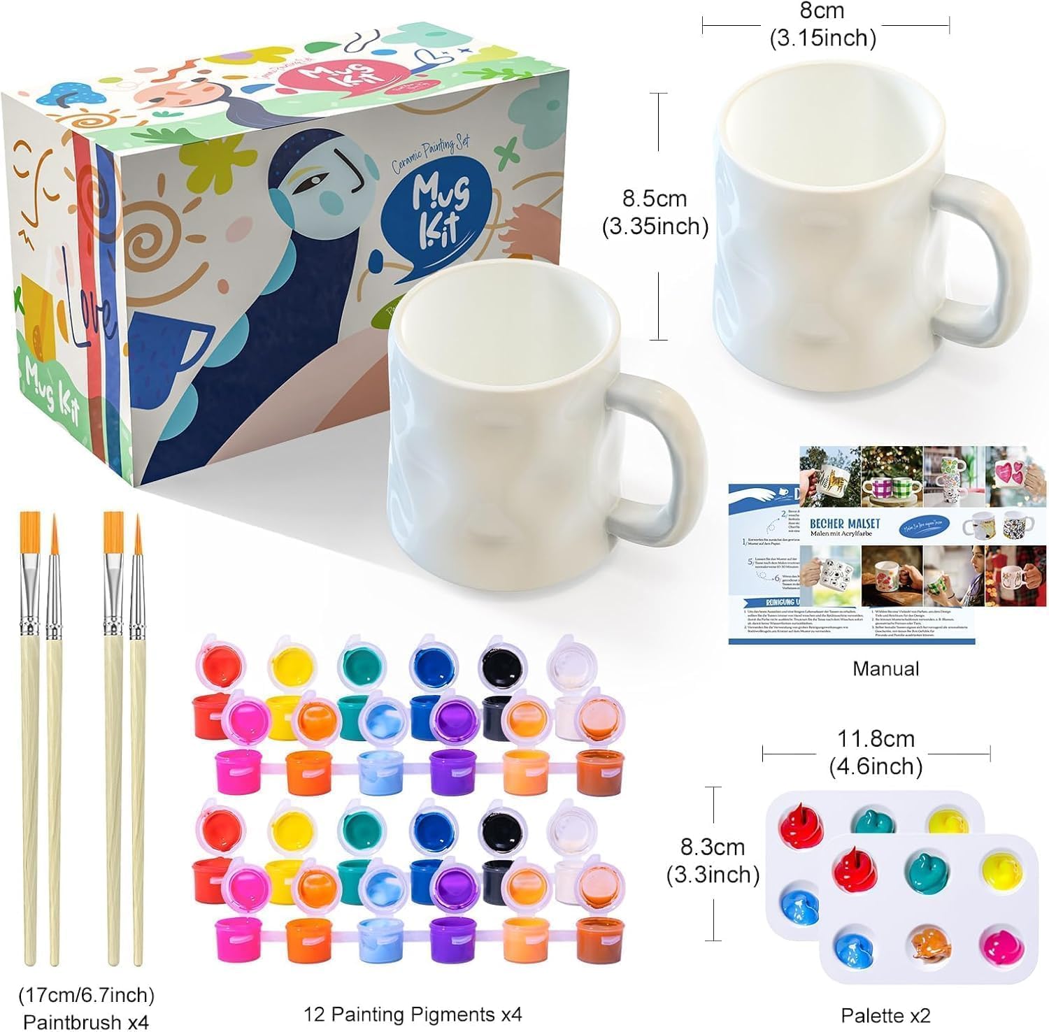 Paint Your Own Mug Set, Mother's Day Pottery Kit Includes Mugs, Brushes, Paints and Painting Inspiration Guide, Mug Painting Kit, Personalised Gift for All - Image 2