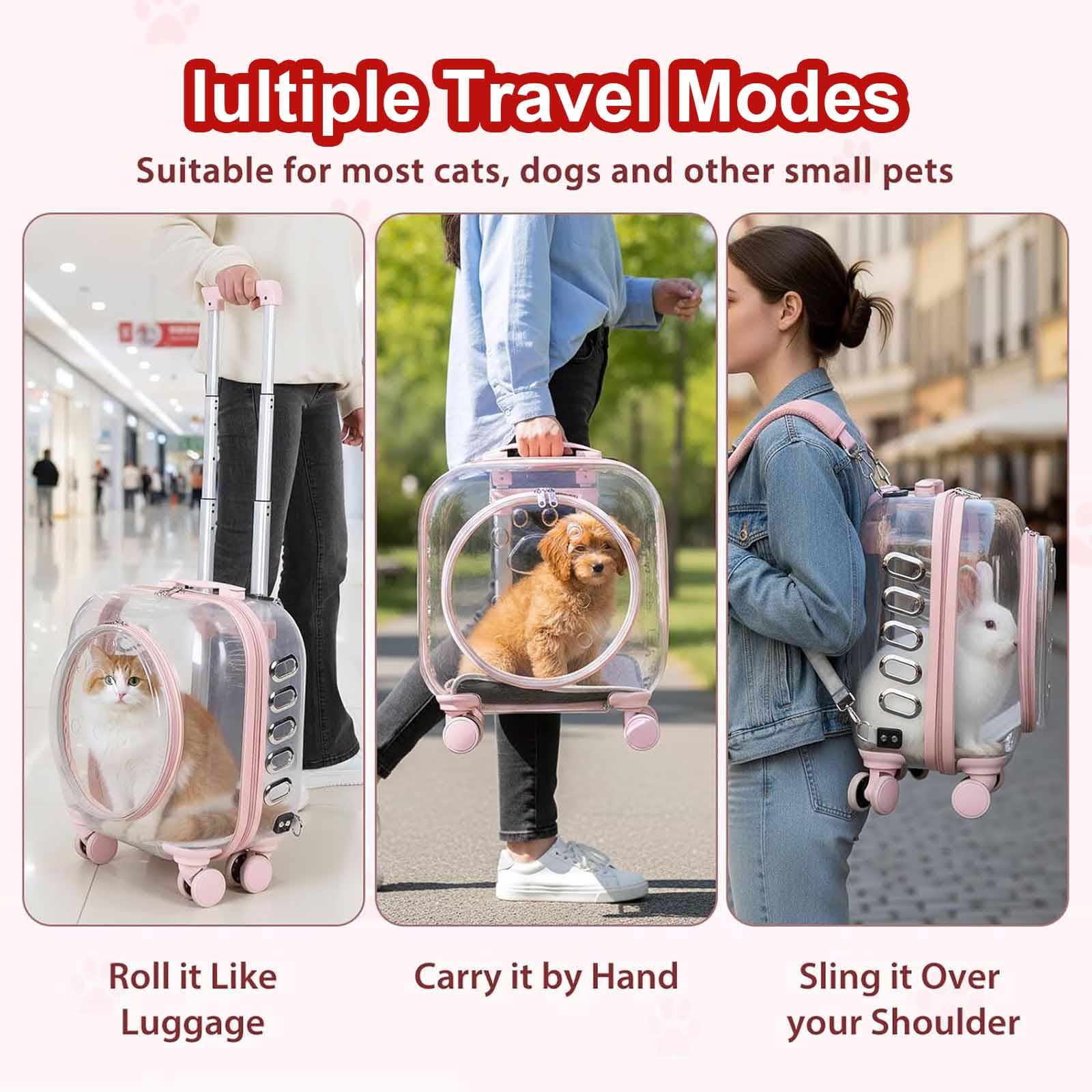 Transportín con Ruedas para Mascotas, con Asa Telescópica De 0 a 55 Cm, Correa para El Hombro Y Asa Superior. Ideal para Cachorros Y Gatos De Menos De 6 Kg. para Viajar, Pasear