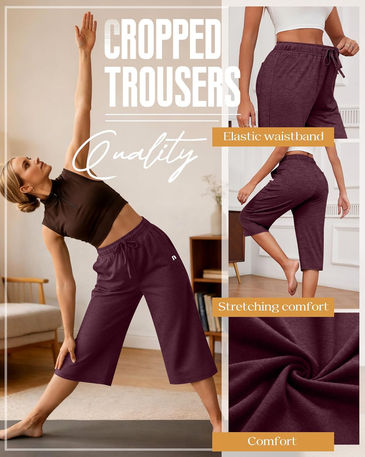 Neer 3 Pack Women's Capri Pants, Wide Leg Basic Sweatpants Lounge Loose Fit Casual Drawstring Yoga Capris with Pockets