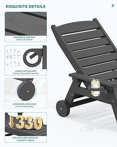 Vista 4 de SERWALL Juego de 2 tumbonas para patio, 78 pulgadas de largo, 5 posiciones ajustables, HDPE, tumbona para exteriores, para piscina, silla de salón