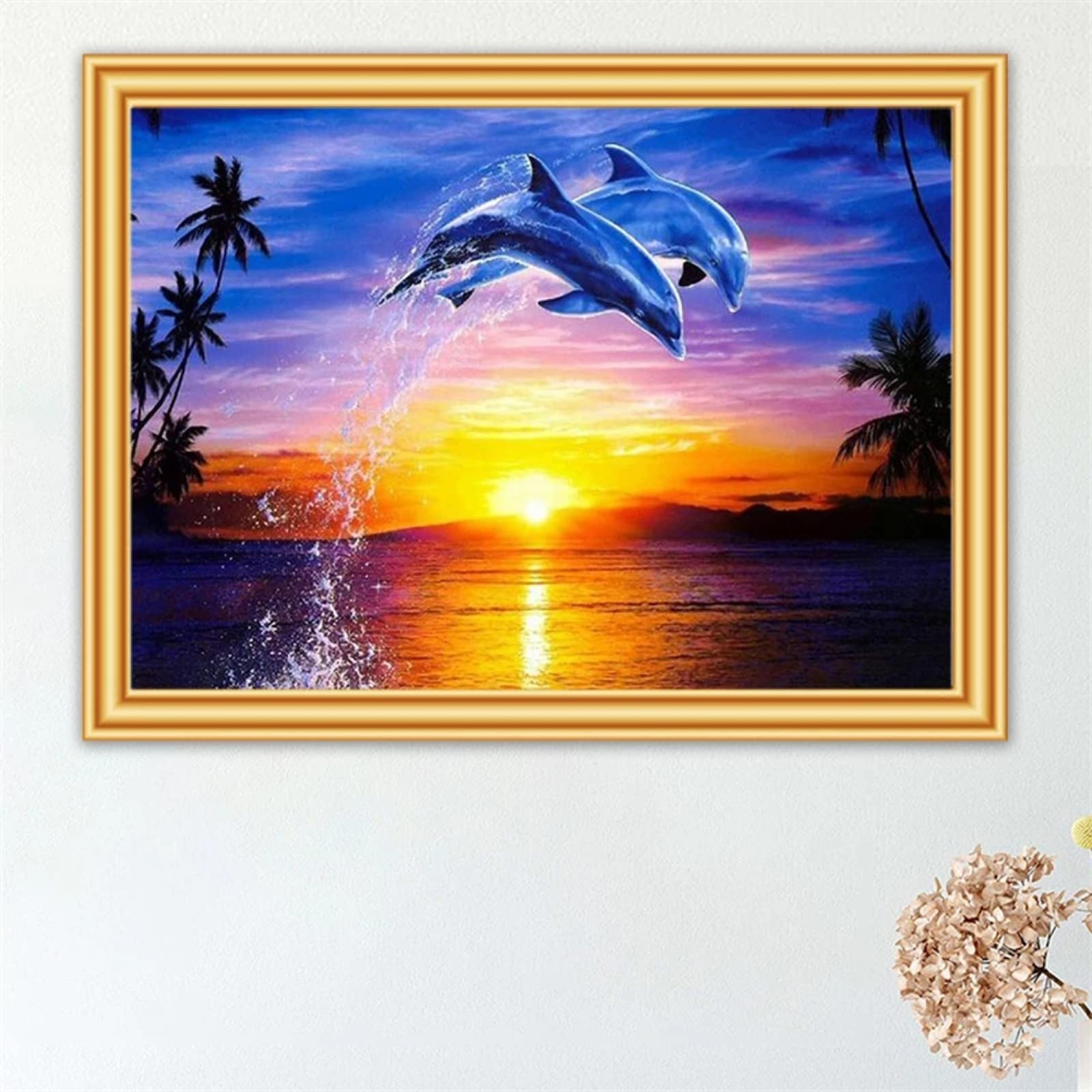 FDGDFG DIY 5D Diamant Malerei Set Erwachsene, Square Drill Delfine Sonne 70x100cm Diamant Painting Bilder DIY Diamant Gemälde Mosaik Kreuzstich Strass Gemälde Wall/Eingang/Büro Dekorationen 28x40inch