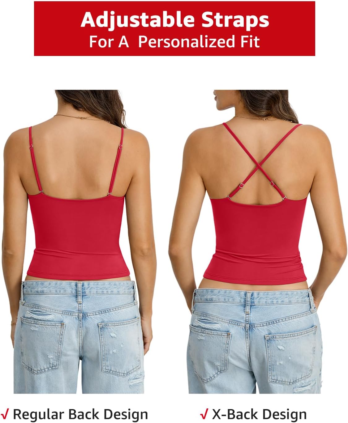 Womens Double Lined Crop Tank Top Adjustable Spaghetti Strap Camisole Fitted Summer Shirts Y2k Going Out Tops - Image 3