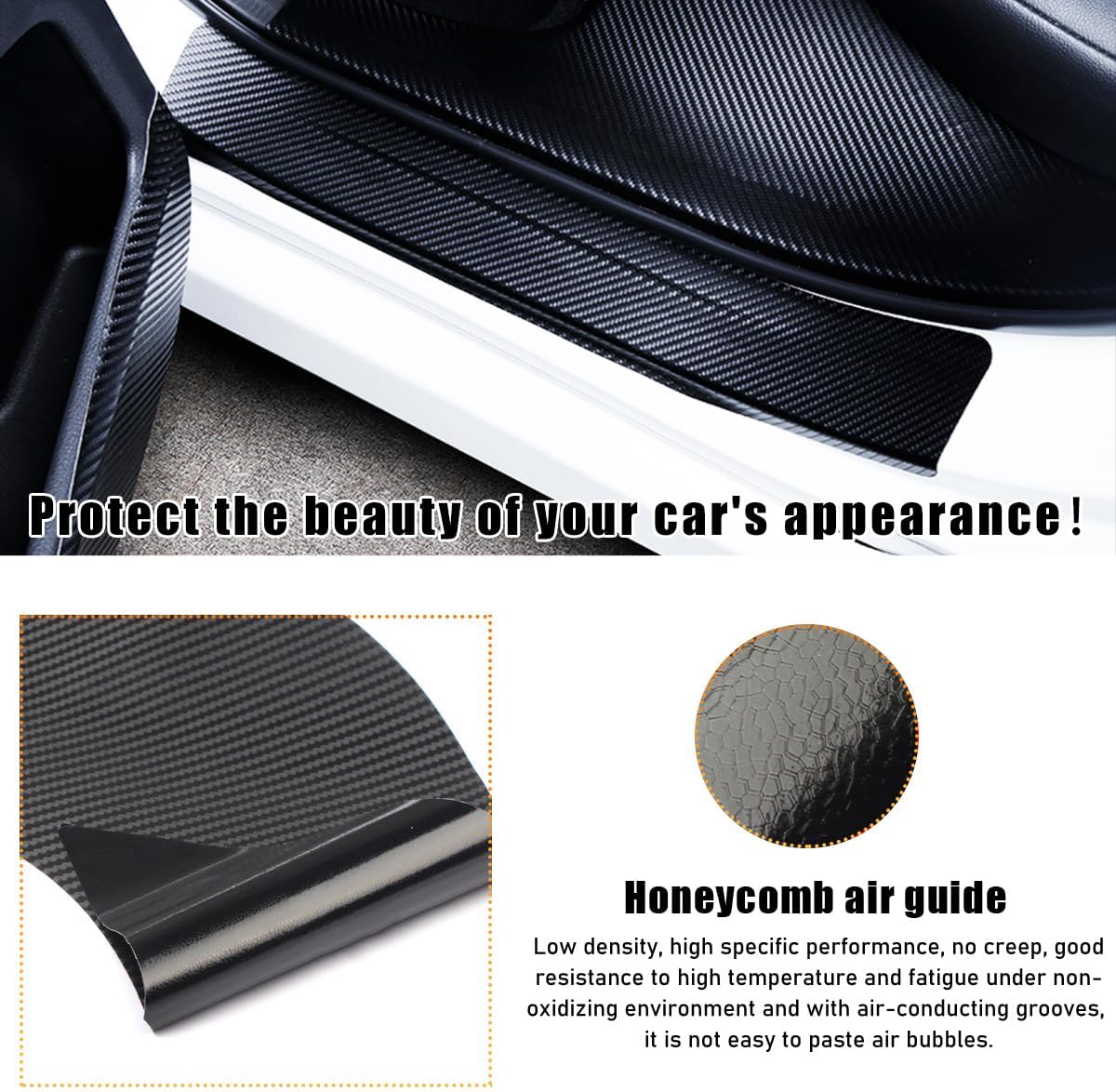 Ohleats 4 PCS Car Door Sill Protectors, Anti Scratch Carbon Fiber Auto Threshold Cover Strips, Decorative Door Entry Edge Scuff Sticker Universal for Most Vehicles, Car Accessories (Black 5D)