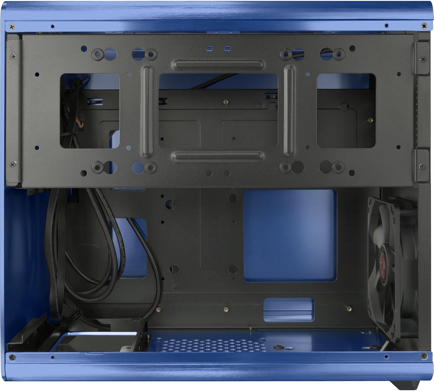 Internal view of the RAIJINTEK Styx case showing the motherboard tray and internal structure.