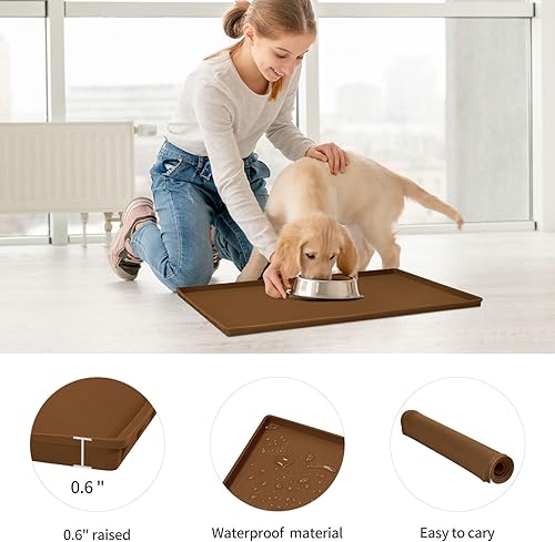 Miniatura 152 de Tapete de comida para perros, bandeja de comida impermeable de silicona, mantel individual antideslizante para mascotas, borde elevado de 0.6