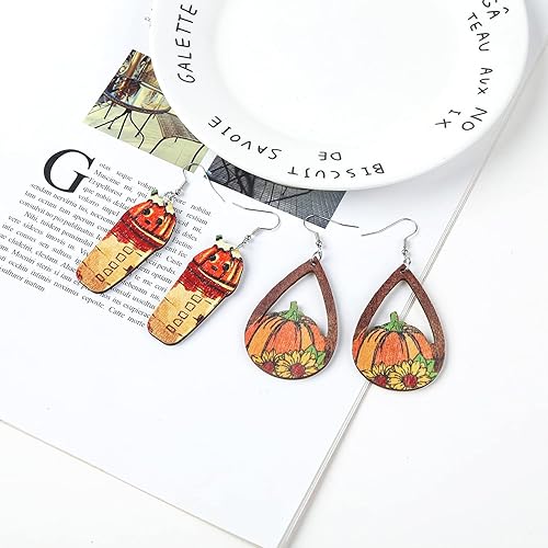 Miniatura 7 de Taouzi Wooden Earrings for Women Cute Painted Wood Earrings Bulk Festival Teardrop Dangle Earrings Gift for Women Girls