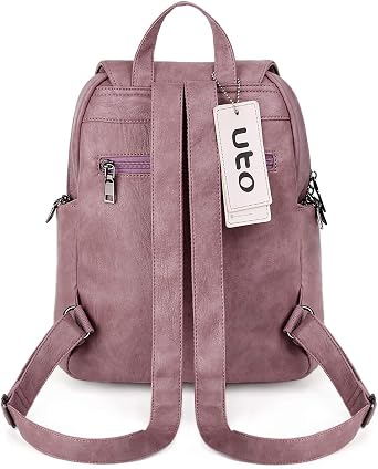 UTO Women Anti Theft Flap Backpack Zipper Side Pockets Synthetic Leather