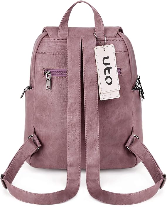 UTO Women Anti Theft Flap Backpack Zipper Side Pockets Synthetic Leather
