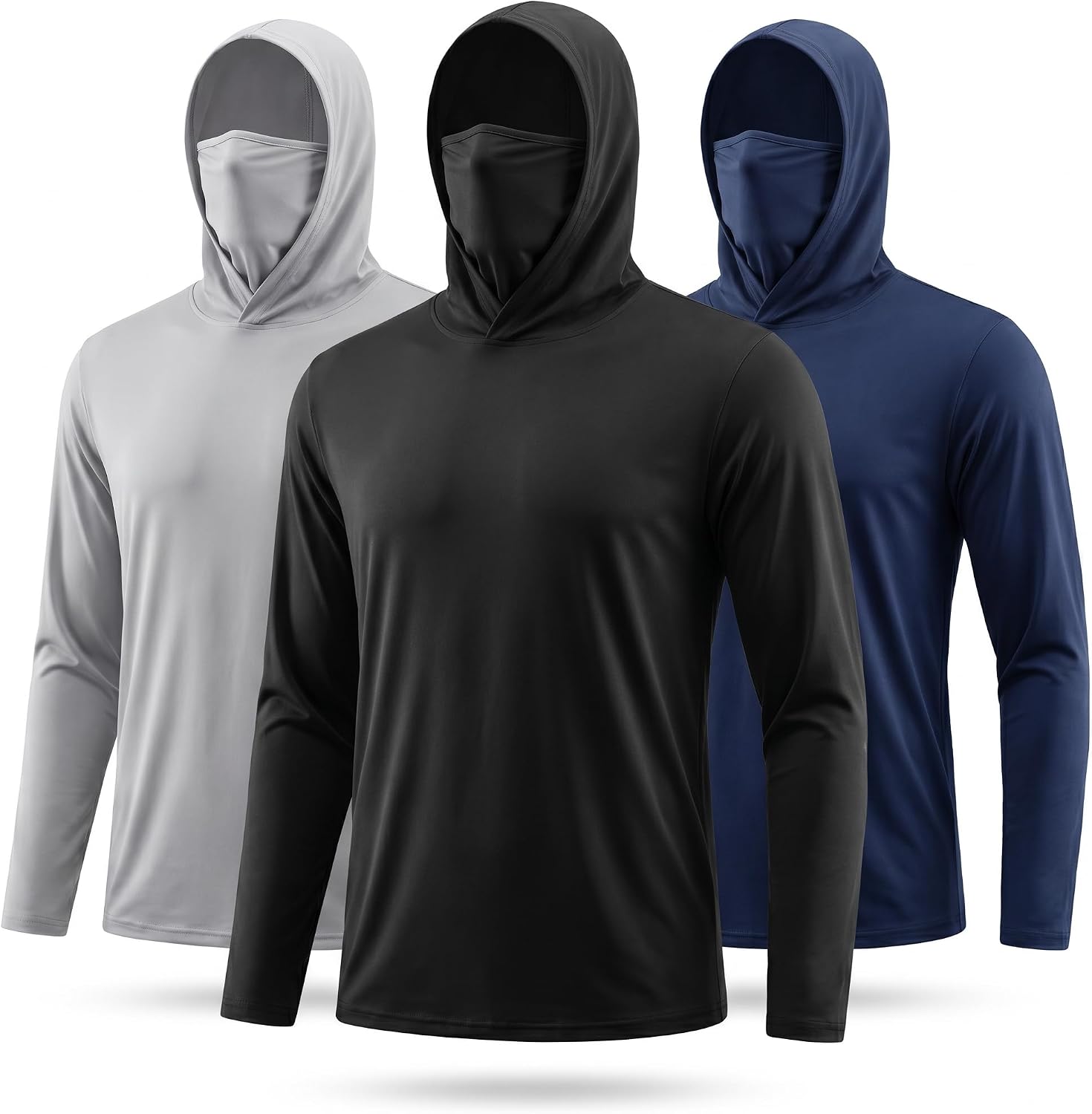 Men's UPF 50+ Long Sleeve Hooded Sun Shirts for Work, 3 Pack