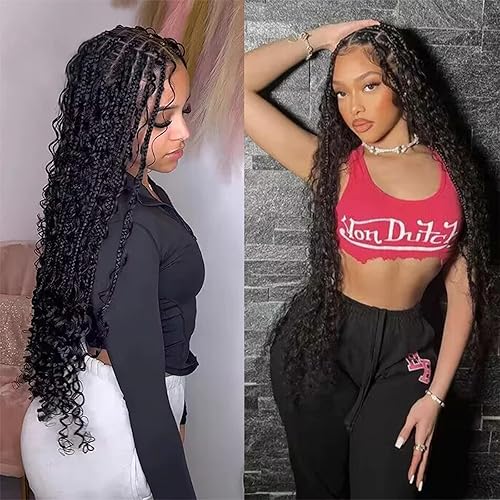 Miniatura 4 de Cabello humano trenzado a granel de onda profunda para trenzas bohemias, 2 paquetes por paquete, 3.53 onzas, extensiones de cabello humano brasileño