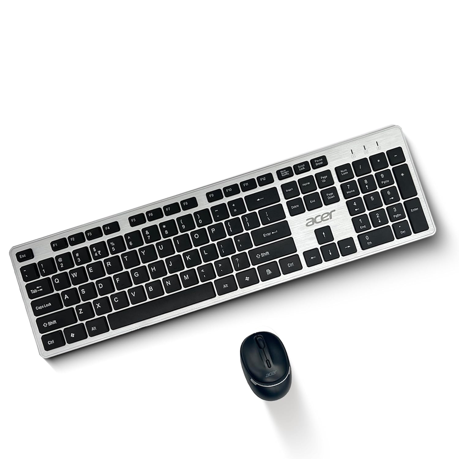 71JPcko5wTL SL1500 Acer Fusion Wireless Keyboard and Mouse Combo, Durable Stylish Design, 2.4GHz Nano Receiver, 10m Range, Indian Rupee Key, Adjustable DPI (800/1200/1600), Compatible with Windows & Mac (Black & Silver)