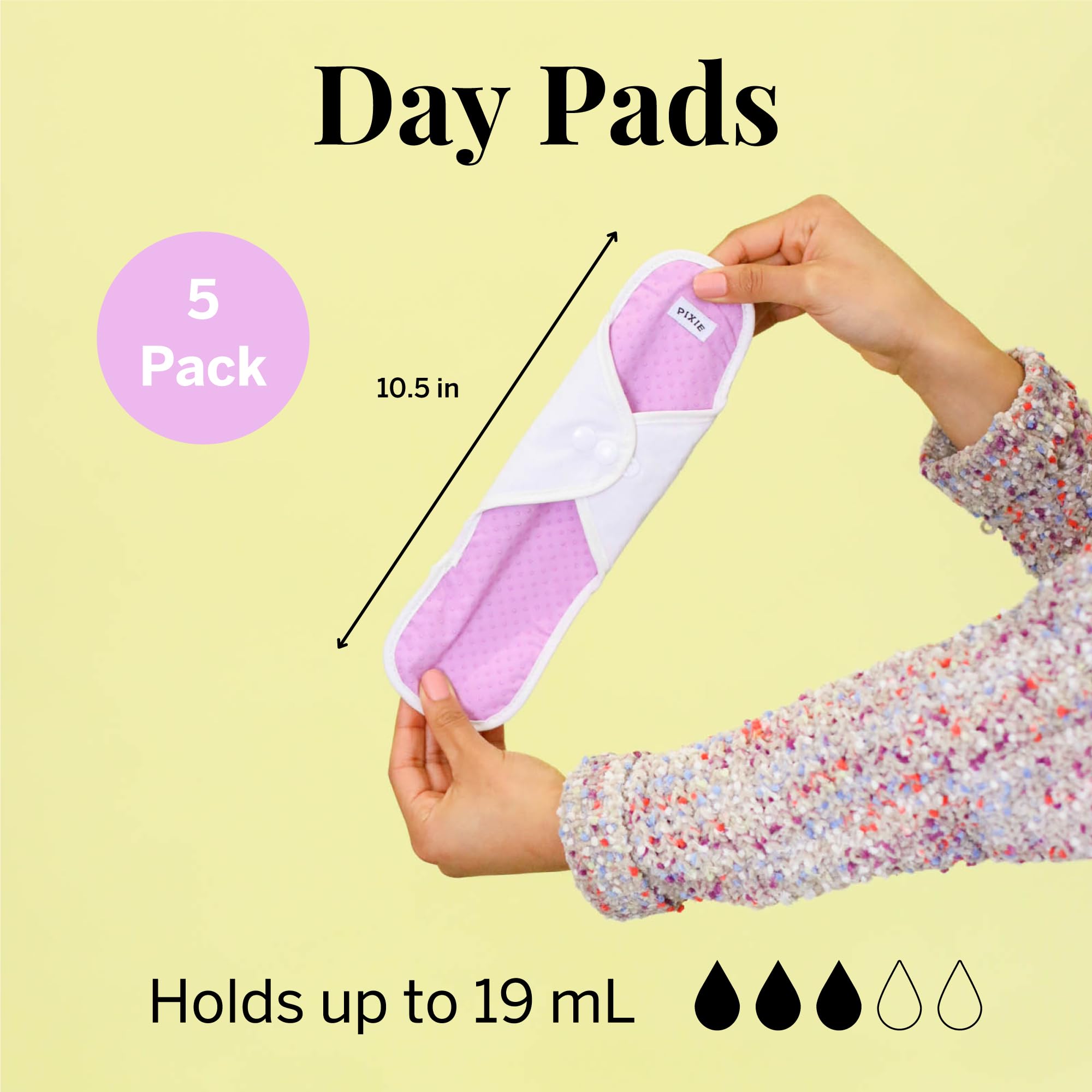 Bawełniane podkładki z tkaniny Pixie - 100% organiczna bawełna wielokrotnego użytku - w rankingu 1 dla najdelikatniejszych poduszek menstruacyjnych - Można prać w pralce i zawiera bezpłatną mokrą torbę - wkładki menstruacyjne - serwetki sanitarne (zestaw