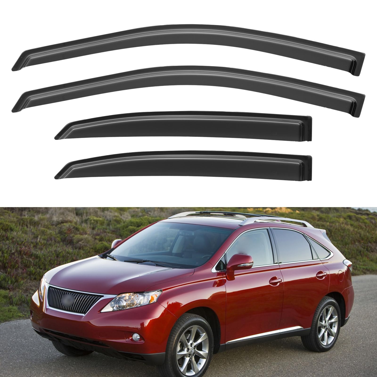 Window Visors Rain Guards for 2010-2015 Lexus RX350 RX450h | Out-Channel Window Vent Wind Deflectors Visors Shades Protectors for 10-15 Lexus RX350 450h