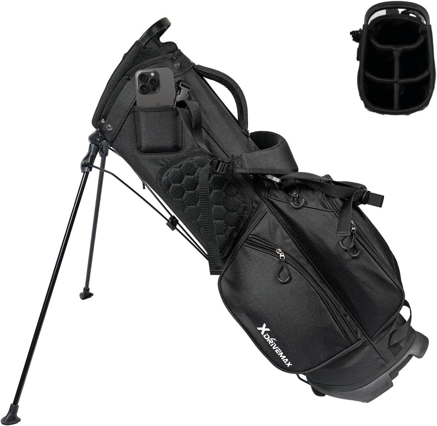 XDriveMax Golf Stand Bag, Lightweight 8-Way & 5-Way Top Dividers Golf Bag with Stand, Includes Insulated Cooler Pocket, Dual Strap & Rain Cover