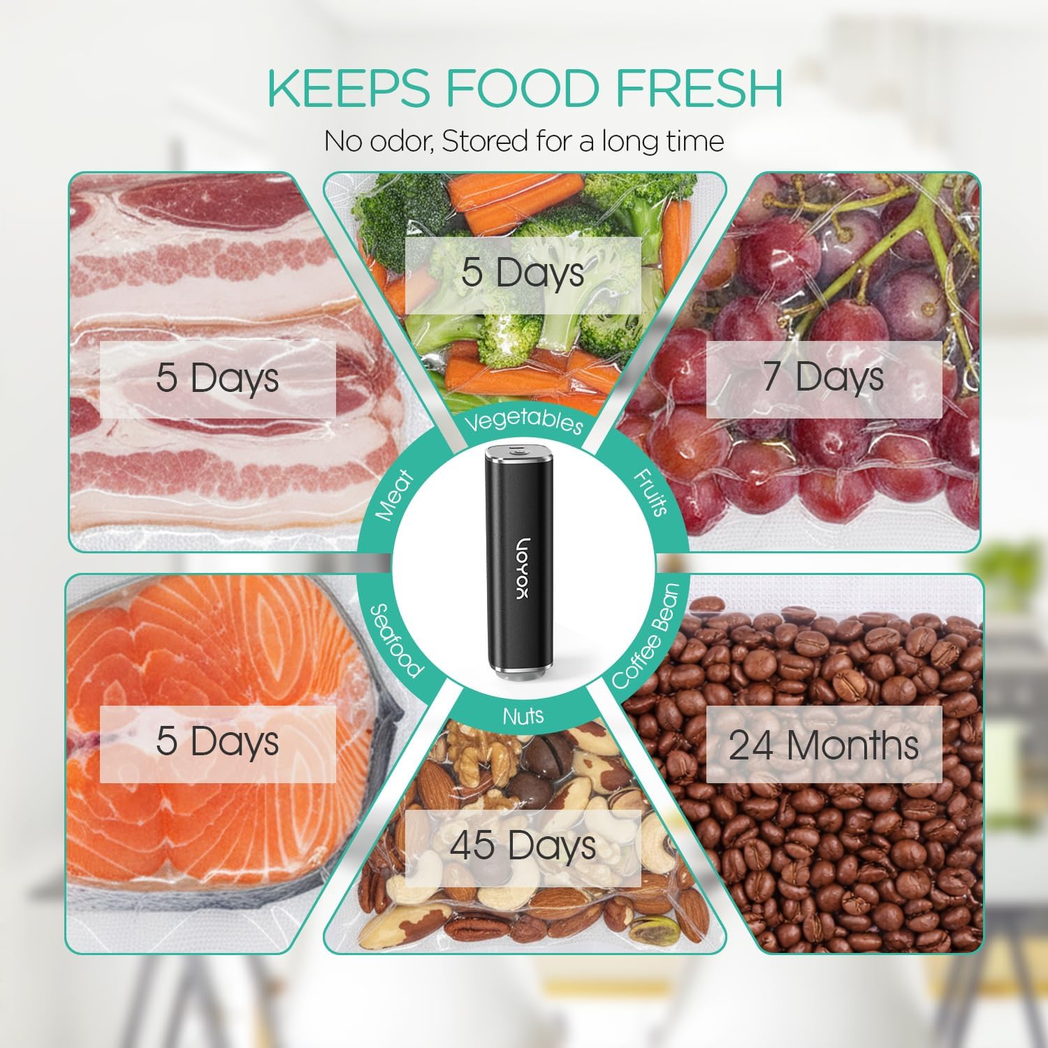 VOYOR Handheld Vacuum Sealer, Portable Vacuum Sealer Kit with Vacuum Bags Cordless Automatic Vacuum Pump for Food Preservation Type-C Charging and Long Lasting Food Vacuum (1 Pump+5 Bags)