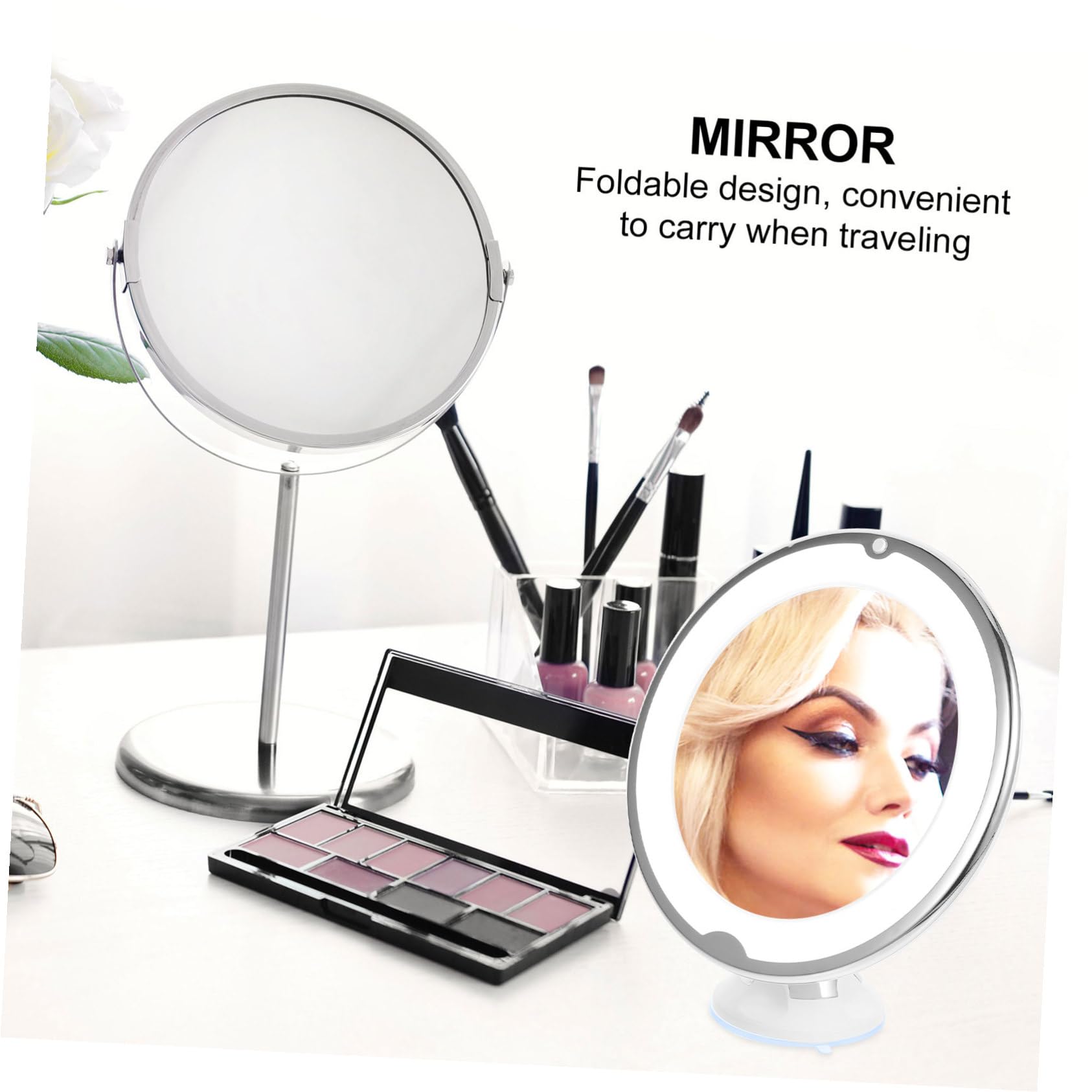 Espejo De Maquillaje Led Giratorio 1 Unidad 10x Aumento Ventosa para Uso Personal En Tocador Luz Integrada
