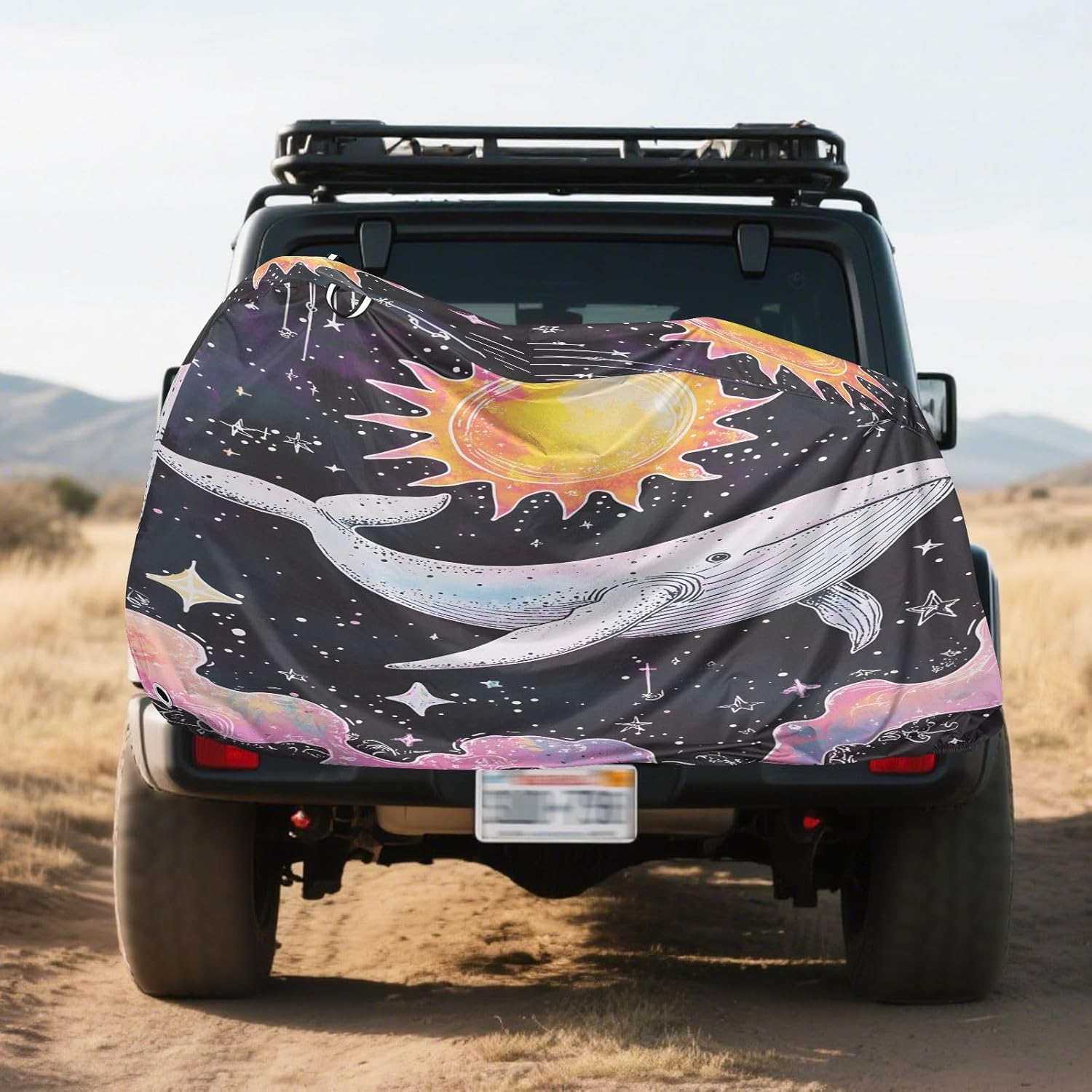 ALAZA Sun Satrs Whale Bike Cover Waterproof Outdoor Ebike Bicycle Covers Tarp Protection for 1/2 Bikes, Sun UV Dust Wind Proof